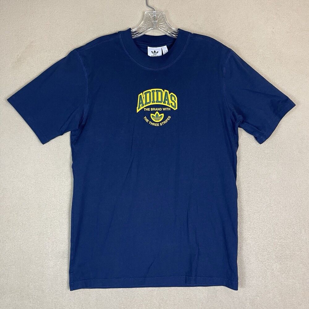 Adidas Originals Shirt Mens Small Blue Printed VRCT Logo Short Sleeve Tee‎
